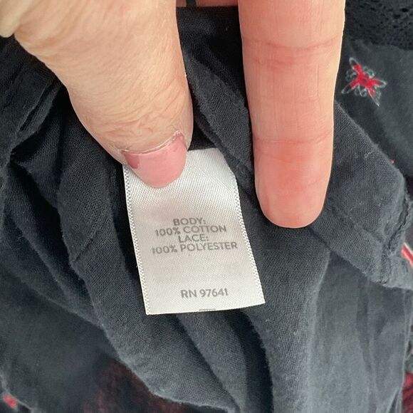 J Jill Pintucked Lace Trim Midi Dress Tiered A-Line Black Red Women Medium Boho - Picture 10 of 11